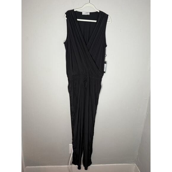 Lola and Sophie Sleeveless Jumpsuit Satin V-neck Side Embellishment Size Small - Picture 2 of 11
